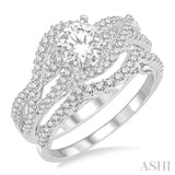 1 ctw Diamond Wedding Set With 3/4 ctw Entwined Round Cut Diamond Engagement Ring and 1/5 ctw Wedding Band in 14K White Gold