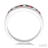 2.5 MM Round Cut Ruby and 1/5 ctw Channel Set Round Cut Diamond Band in 14K White Gold