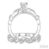 3/8 ctw Diamond Wedding Set With 1/3 ctw Round Center Diamond Leaf Motif Engagement Ring and 1/10 ctw Leaf Motif Wedding Band in 14K White Gold