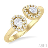 3/8 Ctw Toi Et Moi Pear, Oval and Round Cut Diamond Open Fashion Ring in 14K Yellow Gold