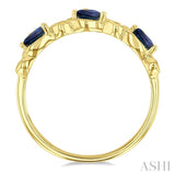 4x3 MM Pear Cut Sapphire and 1/10 Ctw Lattice Round Cut Diamond Precious Band in 14K Yellow Gold