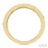 2 MM Round Shape Emerald and 1/6 Ctw Round Cut Diamond Precious Fashion Band in 10K Yellow Gold