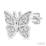 1/10 Ctw Petite Butterfly Round Cut Diamond Fashion Stud Earrings in 10K White Gold