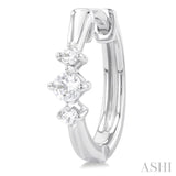 1/4 Ctw Three Stone Round Cut Diamond Hoop Earrings in 10K White Gold