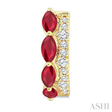 4X2 MM Marquise Shape Ruby and 1/6 Ctw Round Cut Diamond Precious Hoop Earrings in 10K Yellow Gold