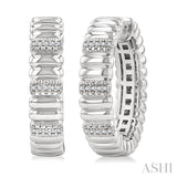 1/10 Ctw Wide Ribbed Plain Polished and Round Cut Diamond Pirouette Bold Fashion Hoop Earrings in Sterling Silver