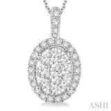 1 1/2 Ctw Oval Shape Diamond Lovebright Pendant in 14K White Gold with Chain