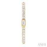 3/8 Ctw Rectangular Shape Baguette and Round Cut Diamond Fashion Hoop Earrings in 14K Yellow Gold