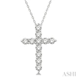 3/4 Ctw Round Cut Diamond Cross Pendant in 14K White Gold with Chain