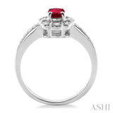 6x4 MM Oval Cut Ruby and 1/6 Ctw Round Cut Diamond Ring in 14K White Gold