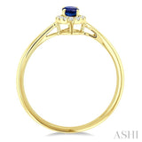 5x3 MM Oval Shape Sapphire and 1/20 Ctw Round Cut Diamond Halo Precious Ring in 10K Yellow Gold