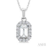 5x3 MM Octagonal Shape White Topaz and 1/20 Ctw Round Cut Diamond Halo Semi-Precious Pendant with Chain in 10K White Gold