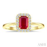 6x4 MM Octagonal Shape Ruby and 1/6 Ctw Round Cut Diamond Halo Precious Ring in 10K Yellow Gold