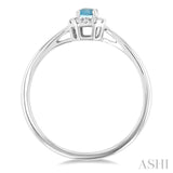 5x3 MM Octagonal Shape Aquamarine and 1/20 Ctw Round Cut Diamond Halo Semi-Precious Ring in 10K White Gold