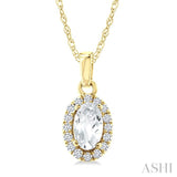 5x3 MM Oval Shape White Topaz and 1/20 Ctw Round Cut Diamond Halo Semi-Precious Pendant with Chain in 10K Yellow Gold