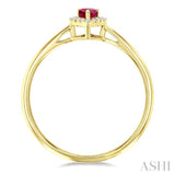 5x3 MM Pear Shape Ruby and 1/20 Ctw Round Cut Diamond Halo Precious Ring in 10K Yellow Gold