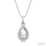 5x3 MM Pear Shape White Topaz and 1/20 Ctw Round Cut Diamond Halo Semi-Precious Pendant with Chain in 10K White Gold