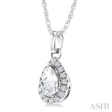 5x3 MM Pear Shape White Topaz and 1/20 Ctw Round Cut Diamond Halo Semi-Precious Pendant with Chain in 10K White Gold