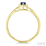 5x3 MM Pear Shape Sapphire and 1/20 Ctw Round Cut Diamond Halo Precious Ring in 10K Yellow Gold