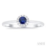 3.25 MM Round Sapphire and 1/20 Ctw Single Cut Diamond Halo Precious Ring in 14K White Gold