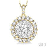 1 Ctw Round Cut Diamond Lovebright Pendant in 14K Yellow and White Gold with Chain