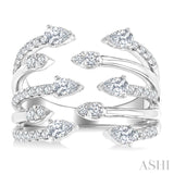 1 Ctw Five-Way Split Pear and Round Cut Diamond Fashion Open Ring in 14K White Gold