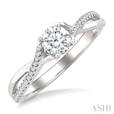 1/2 Ctw Split Crisscross Shank Diamond Engagement Ring With 1/3 Ct Round Cut Diamond Center Stone in 14K White Gold