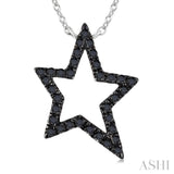 1/5 Ctw Star Frame Round Cut Black Diamond Fashion Pendant With Chain in 10K White Gold