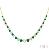 1.7 MM - 3 MM Round Shape Emerald and 3/4 Ctw Round Cut Diamond Precious Riviera Necklace in 14K Yellow Gold