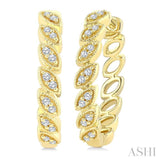 1/8 Ctw Leaf Link Round Cut Diamond Fashion Hoop Earring in 10K Yellow Gold