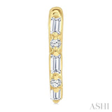 1/5 Ctw Baguette & Round Cut Diamond Petite Huggie Earrings in 10K Yellow Gold