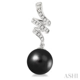 9 MM Black Cultured Pearls and 1/5 Ctw Round Cut Diamond Earrings in 14K White Gold