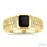 1/10 Ctw 8X7 MM Emerald Cut Onyx and Round Cut Diamond Semi-Precious Men's Ring in 10K Yellow Gold