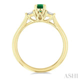 1/10 Ctw Oval Cut 6X4MM Emerald and Baguette Cut Diamond Precious Ring in 14K Yellow Gold