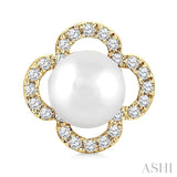 5 MM Cultured Pearl and 1/6 Ctw Round Cut Diamond Clover Petite Fashion Earrings in 10K Yellow Gold