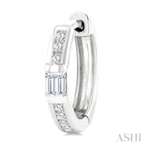 1/5 Ctw Round Cut and Baguette Diamond Channel Set Petite Huggie Earrings in 10K White Gold