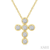 1/20 Ctw Bezel Cross Petite Diamond Pendant in 10K Yellow Gold with Chain