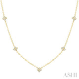 1/3 Ctw Clover Motif Bezel Set Round Cut Diamond Station Necklace in 10K Yellow Gold