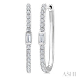 3/8 Ctw Rectangular Shape Baguette and Round Cut Diamond Fashion Hoop Earrings in 14K White Gold
