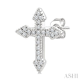 1/6 Ctw Round Cut Diamond Cross Petite Fashion Earrings in 10K White Gold