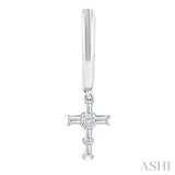 1/5 Ctw Princess and Baguette Cut Diamond Cross Petite Fashion Hoop Earrings in 10K White Gold