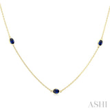 4x3 MM Oval Cut Sapphire Precious Station Necklace in 14K Yellow Gold