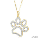 1/20 Ctw Dog Paw Round Cut Diamond Pendant With Chain in Yellow Gold Vermeil