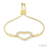 1/10 Ctw Heart Charm Round Cut Diamond Lariat Bracelet in Yellow Gold Vermeil