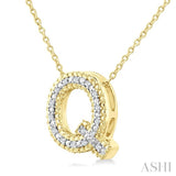1/20 Ctw Bubble Accent Initial 'Q' Round Cut Diamond Fashion Pendant With Chain in Yellow Gold Vermeil