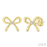 1/50 Ctw Bow Round Cut Diamond Fashion Earrings in Yellow Gold Vermeil