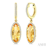 12X5 MM Evoque Gemstones Oval Shape Citrine and 1/3 Ctw Round Cut Diamond Semi-Precious Earrings in 10K Yellow Gold