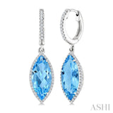 16X7 MM Evoque Gemstones Marquise Shape Blue Topaz and 3/8 Ctw Round Cut Diamond Semi-Precious Earrings in 14K White Gold