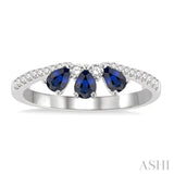 4X3 MM Pear Shape Sapphire and 1/5 Ctw Round Cut Diamond Precious Band in 14K White Gold