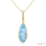 16X6 MM Pear Shape Blue Topaz and 1/5 Ctw Round Cut Diamond Semi-Precious Pendant With Chain in 10K Yellow Gold